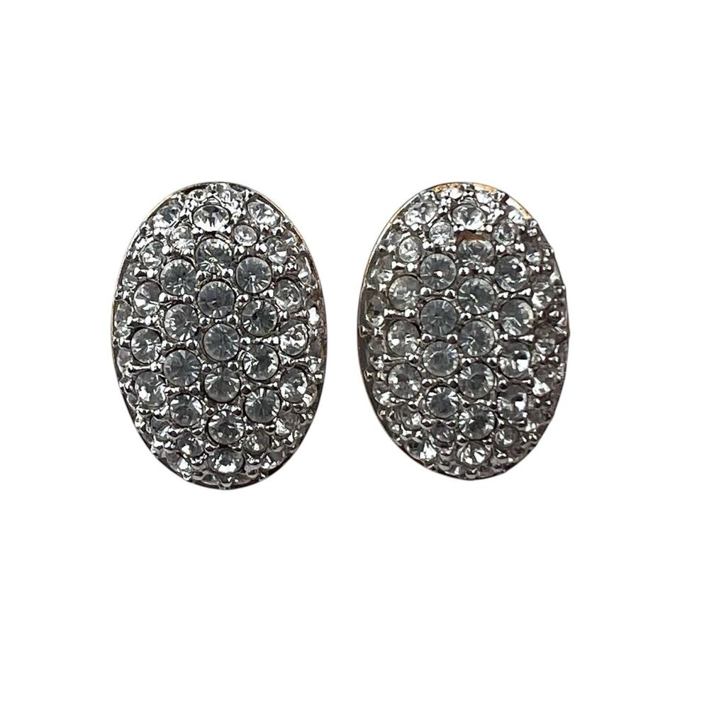 Swarovski Swan Logo Clip On Earrings Small Pave Crystals Oval
